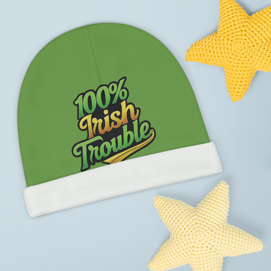 "100% Irish Trouble" Baby Beanie - Fun St. Patrick's Day Accessory